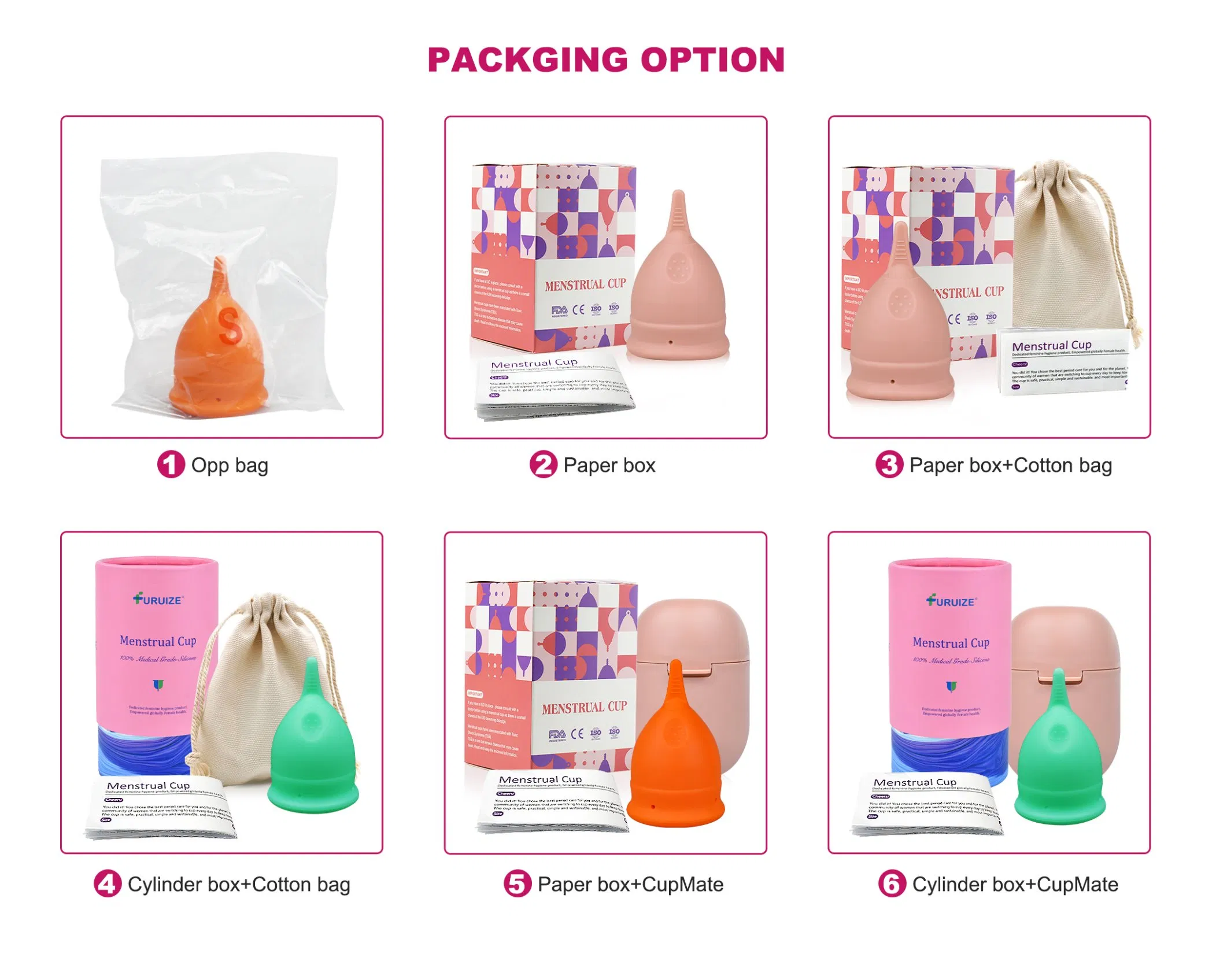 Eco-Friendly Sterilizer Personalizada OEM Reusable Period Cup Copa 100% Medical Silicone Menstrual Cup Set Copa