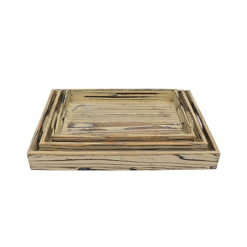 FSC&BSCI Rustic Wooden Nesting Multipurpose Serving Trays with Handle