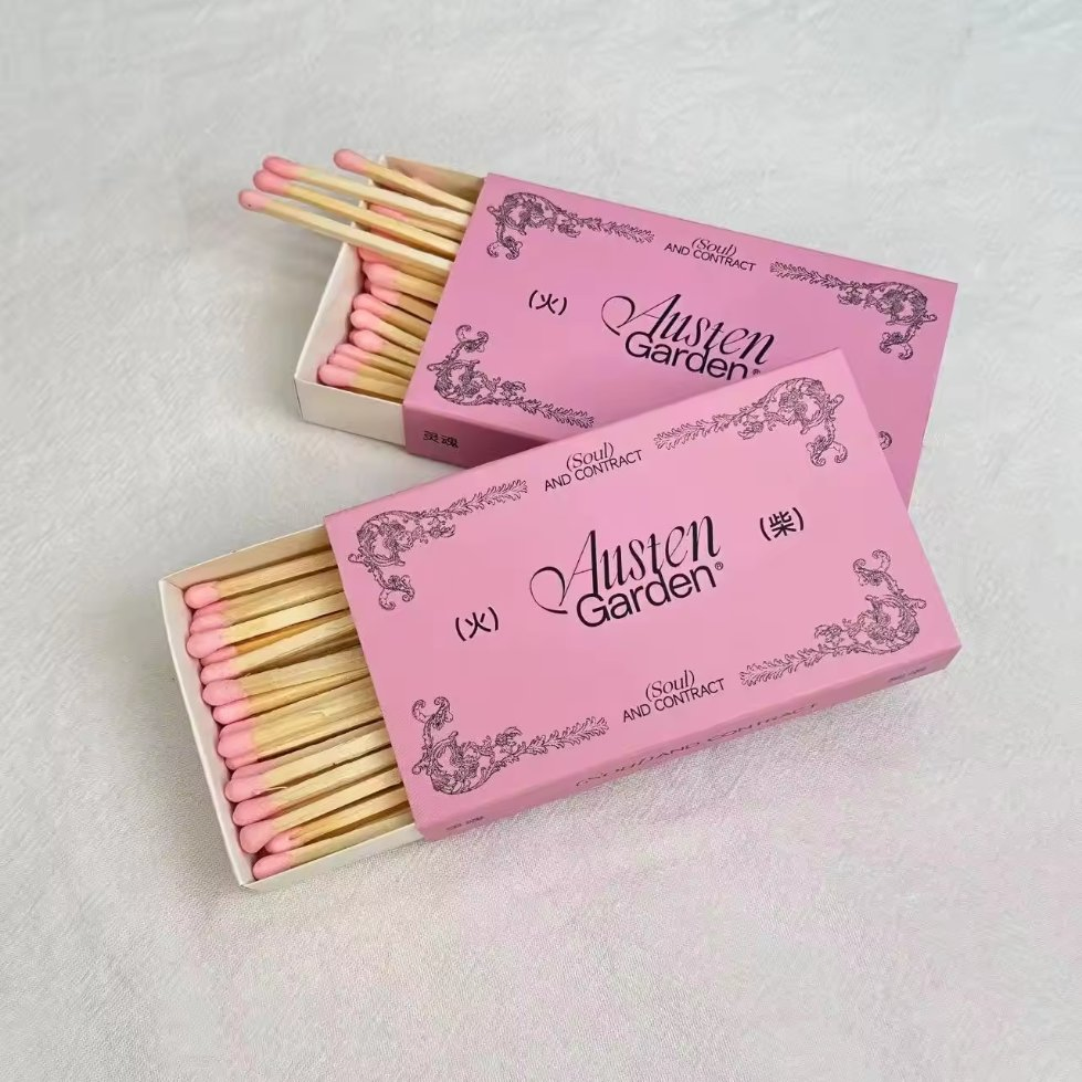 Cheap High Quality Wooden Stem Long Matches Pink Box Matches Customized Logo Aromatherapy Candle Promotion Pink Matches