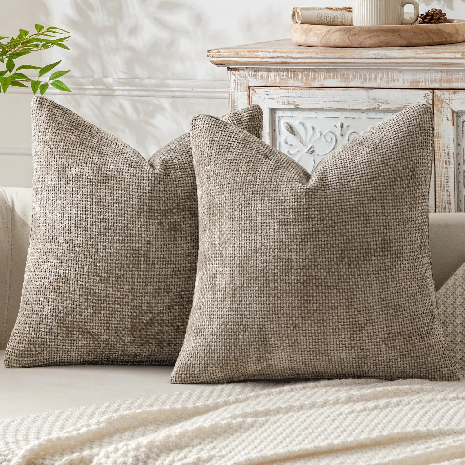 Dairui Chenille Knit Pillow Covers Cross Weave Minimalist Solid Color Soft Cushions for Sofa Bed Living Room Cozy Decor