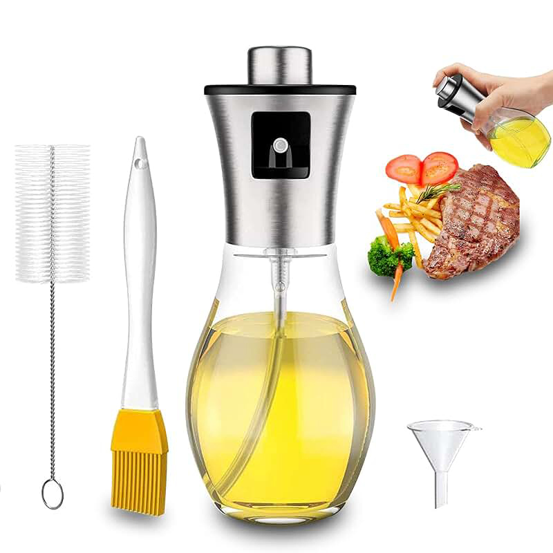 New Product 200ml Capacity Kitchen Cooking Oil Bottle Spray Vinegar Glass Bottle Stainless Steel Olive Oil Sprayer Bottle