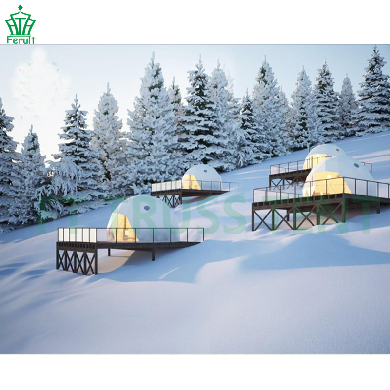 Waterproof PVC Winter Camping Greenhouse Steel Dome House Igloo Resort Tent with Clear Big Bay Clear Windows
