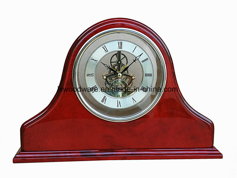 Luxury Rosewood Piano Finish Wooden Mantel Desk Clock