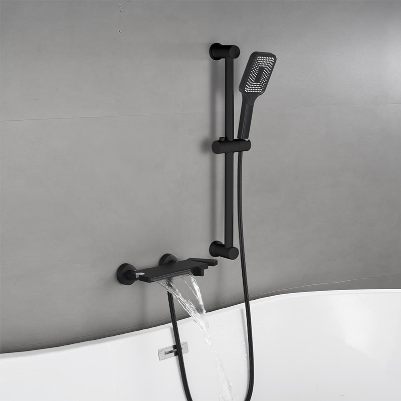 Bathroom Wall Mounted Waterfall Bathtub Faucet Set with Sliding Bar