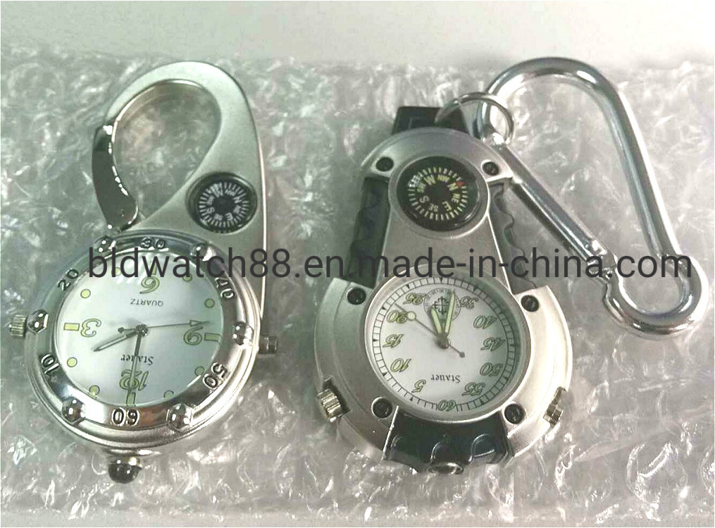 Custom Water Resistant Sport Carabiner Watch with Microlight and Compass for Outdoor