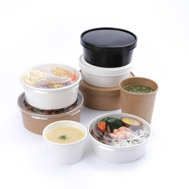 Brown Kraft Paper Salad Bowl with Lid Disposable Container for Takeaway Food