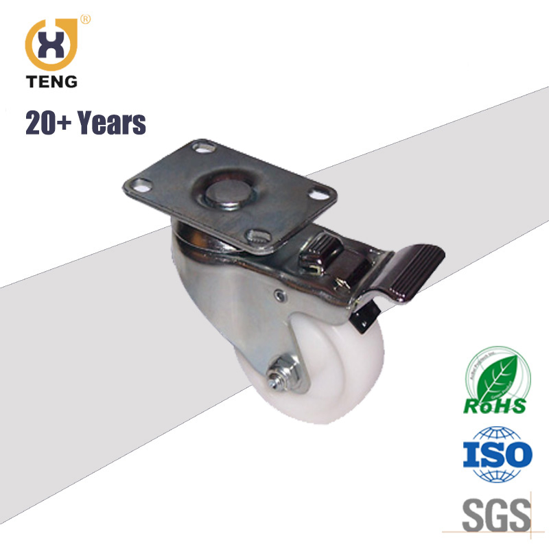 4inch Industrial Medium Duty Castor Wheels Swivel Top Plate Nylon Caster with Total Brake