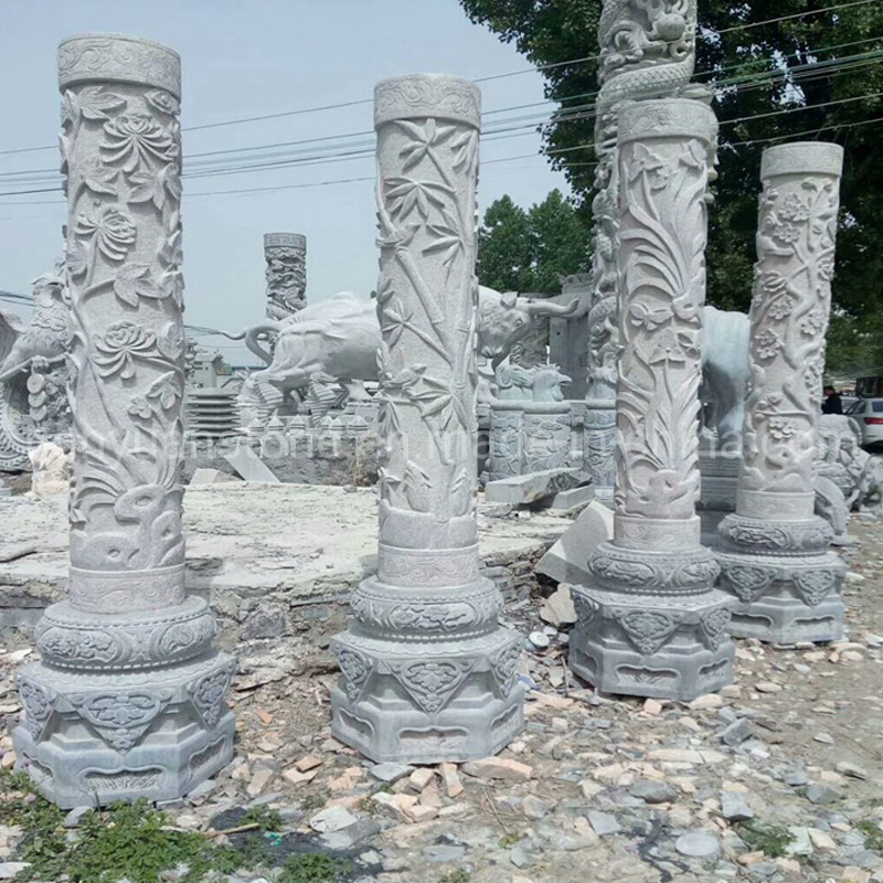 Hand Carved Decoration Marble Stone Roman Dragon Columns Pillar