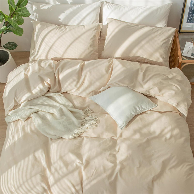 Easy Wash Bedding Duvet Cover Set 100% Washed Cotton Linen Like Textured Dorm Room Bedding Sets Breathable Durable Soft Comfy Emergency Response