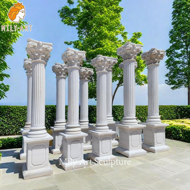 Classic Natural Stone Columns Carved White Marble Roman Pillar for Sale