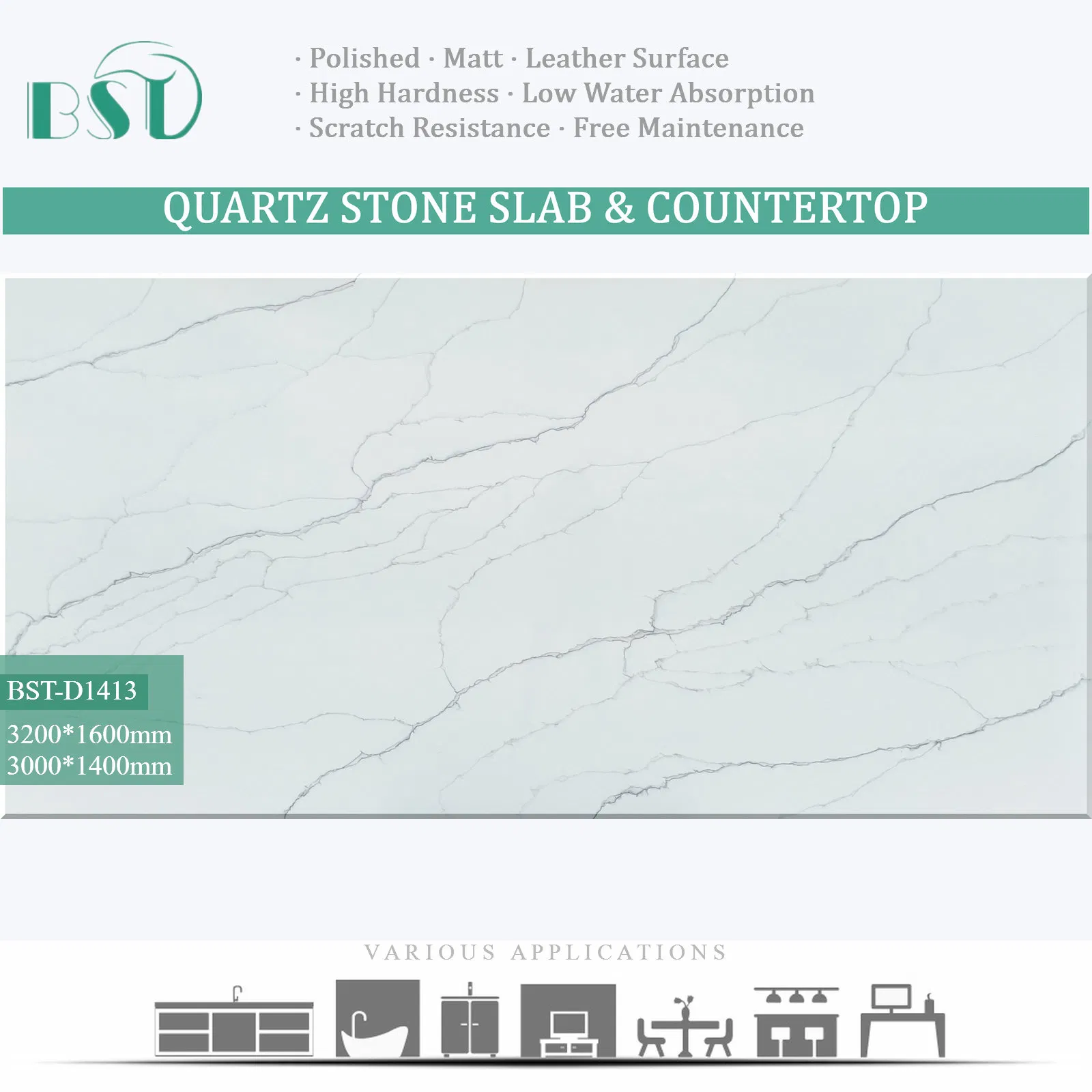 Calacatta Artificial Quartz Stone for Kitchen Countertop and Table Top
