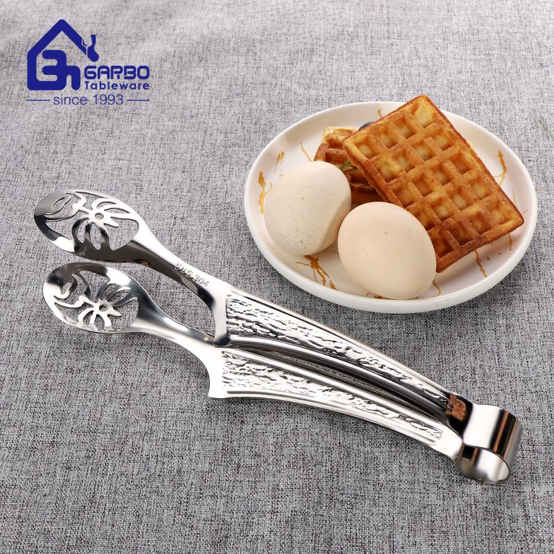 Stock Silver Color Stainless Steel Food Tong SUS 304 Food Clip for Kitchen Use Salad Serving Tongs Kitchen Utensils