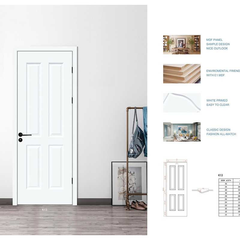 Solid Hardwood Internal Simple White Bedroom Kitchen Prepainted Interior Wooden Doors for House