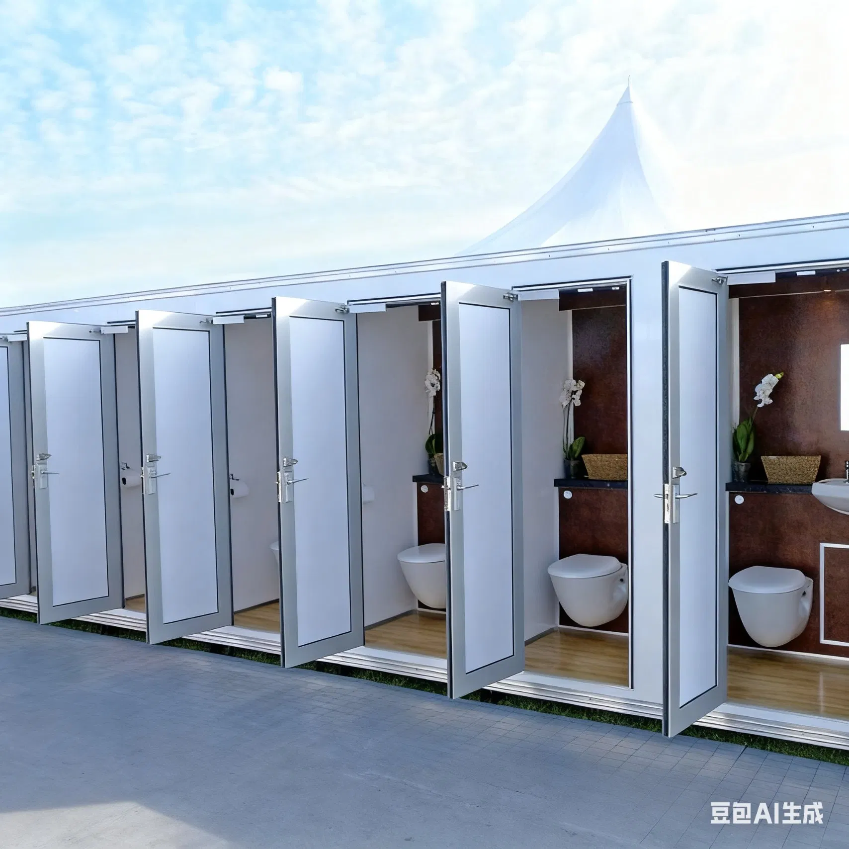 Portable Luxury 20FT Containerized Mobile Toilets Container Ship Restroom Public Washroom Shower
