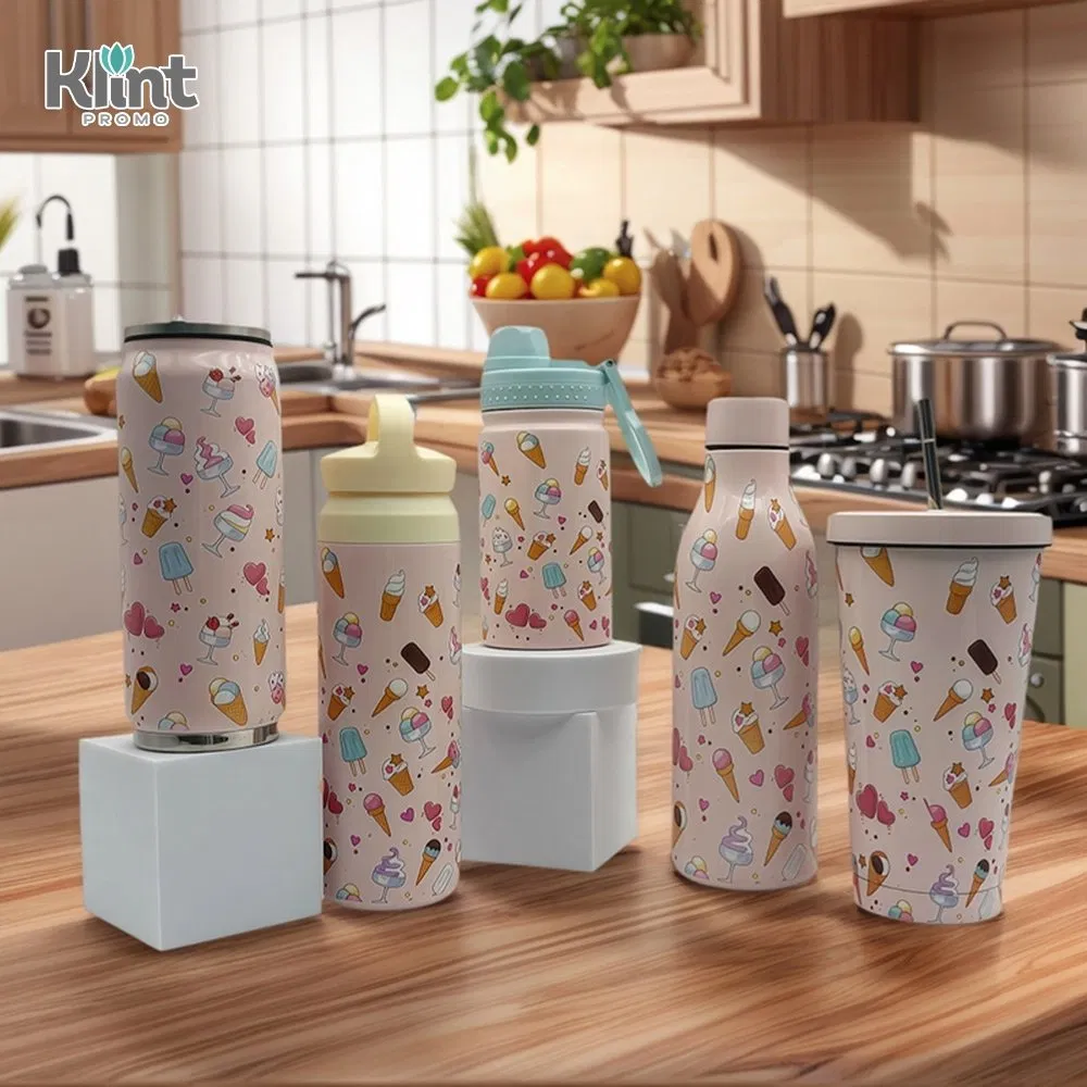 Термос 350 мл с 3D цветами и винтовой крышкой