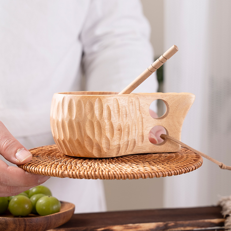 Handcrafted Acacia Wood Camping Mug for Coffee and Tea