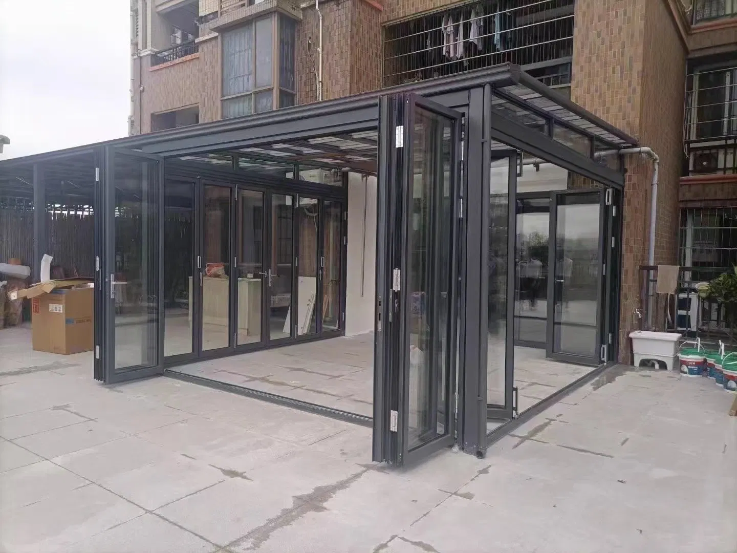 Aluminum Patio Accordion Passive Balcony Sliding Glass Bifold Folding Door