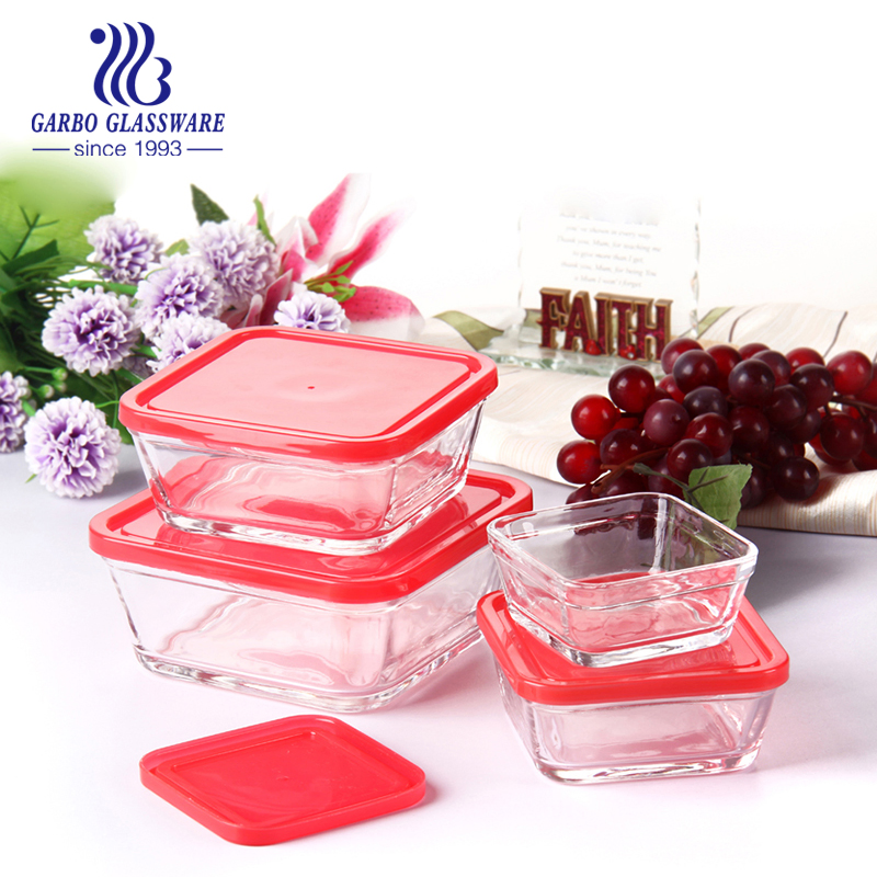 Colorful Decor 5PCS Square Glass Bowl Set Food Container Set Storage Salad Bowl Set