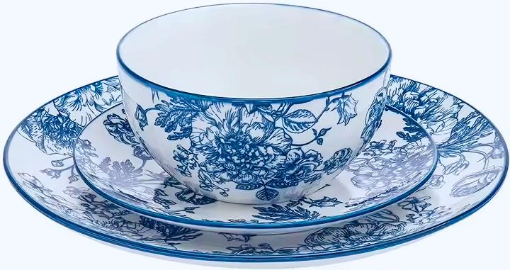 Hot-Selling 12/16/18/24PCS Dinner Set Pad Printing Blue Porcelainware Stoneware Ceramics Tableware