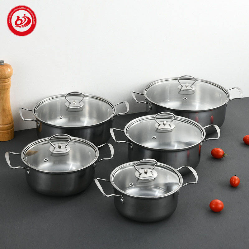 Manufacturer Cheap High Quality 5PCS Kitchen Cooking Pot Stainless Steel Cookware Set with Handle