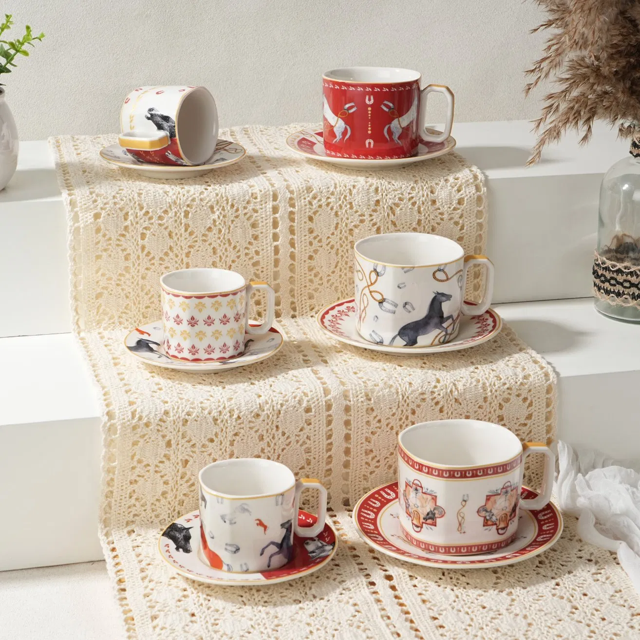 High Quality Porcelain Tea Cup with Saucer Pattern Custom Ceramic Cup Saucer