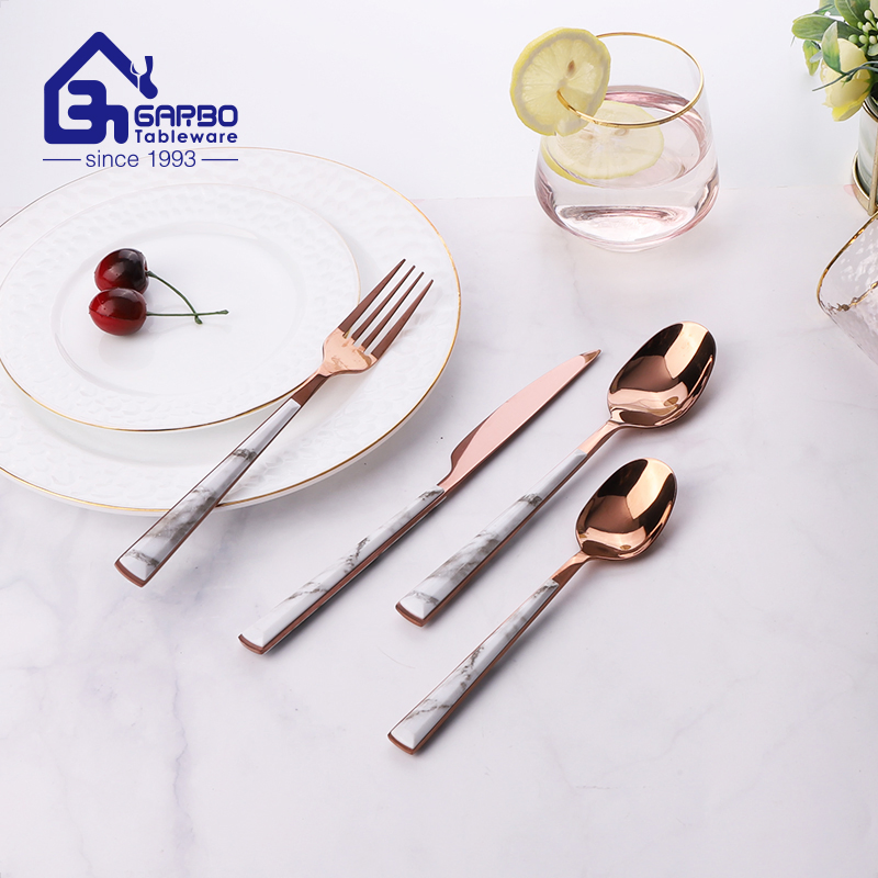 21cm Long Dinnerware Flatware PVD Rose Golden Plastic Handle Royal Cutlery Set Stainless Steel