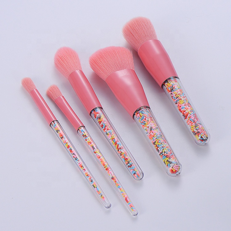 Colorful Candy Inside Transparent Handle Makeup Brush Set for Blush Foundation Eyebrow 5PCS in One
