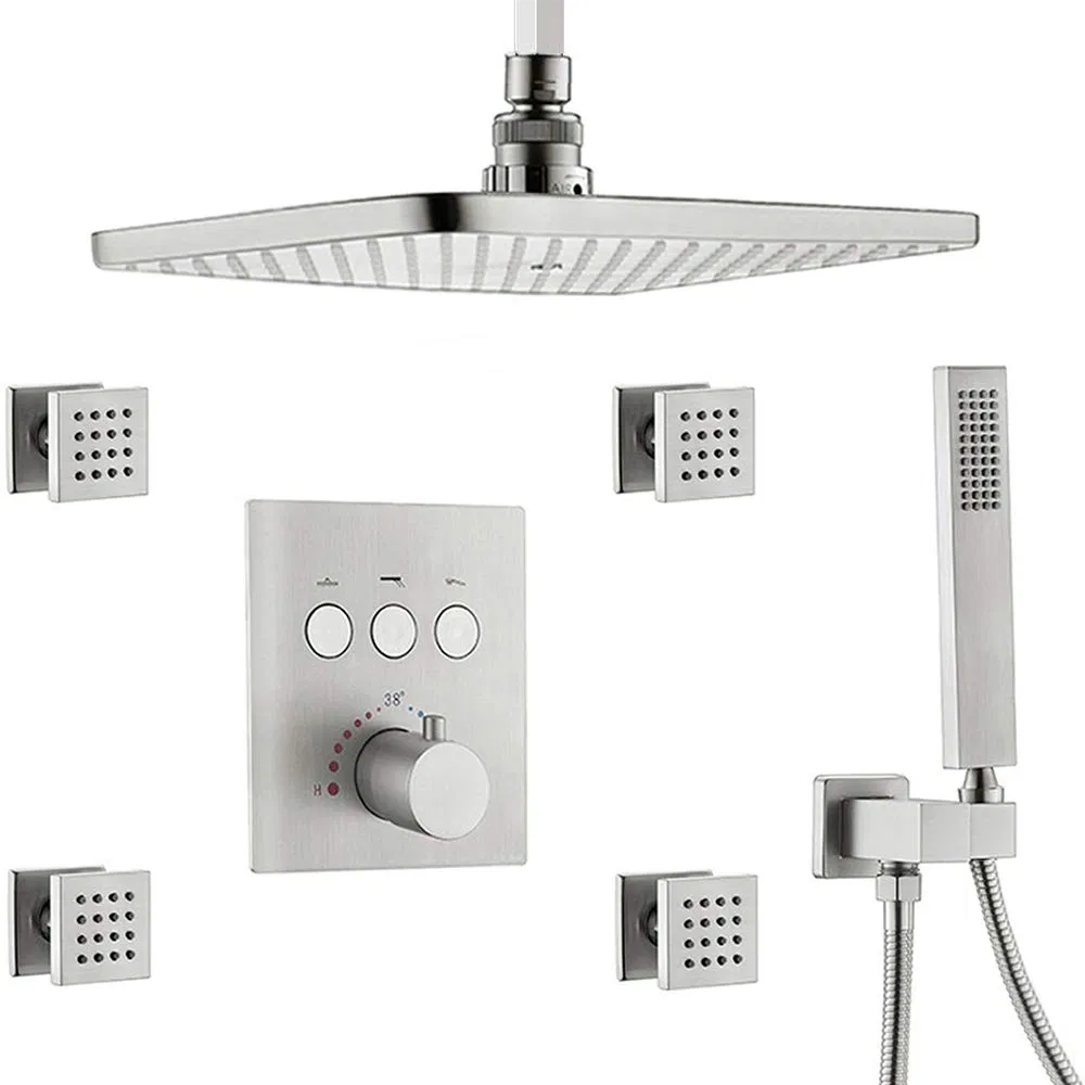 Waterfall Design Square Brass Shower Head 12"