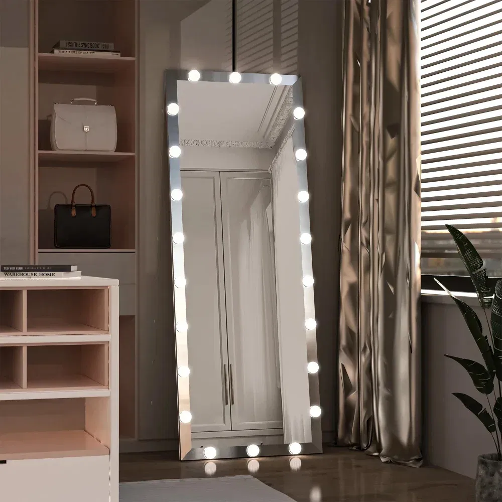Full Length Mirror with Lights Full Body Vanity Mirror with 3 Color Modes Lighted Standing Floor Mirror