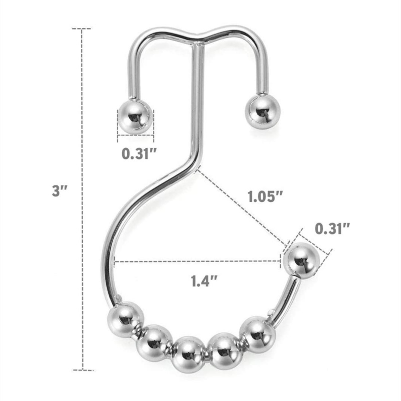 Wholesale Stainless Steel Double Hooks Design Shower Curtain Hooks Rings