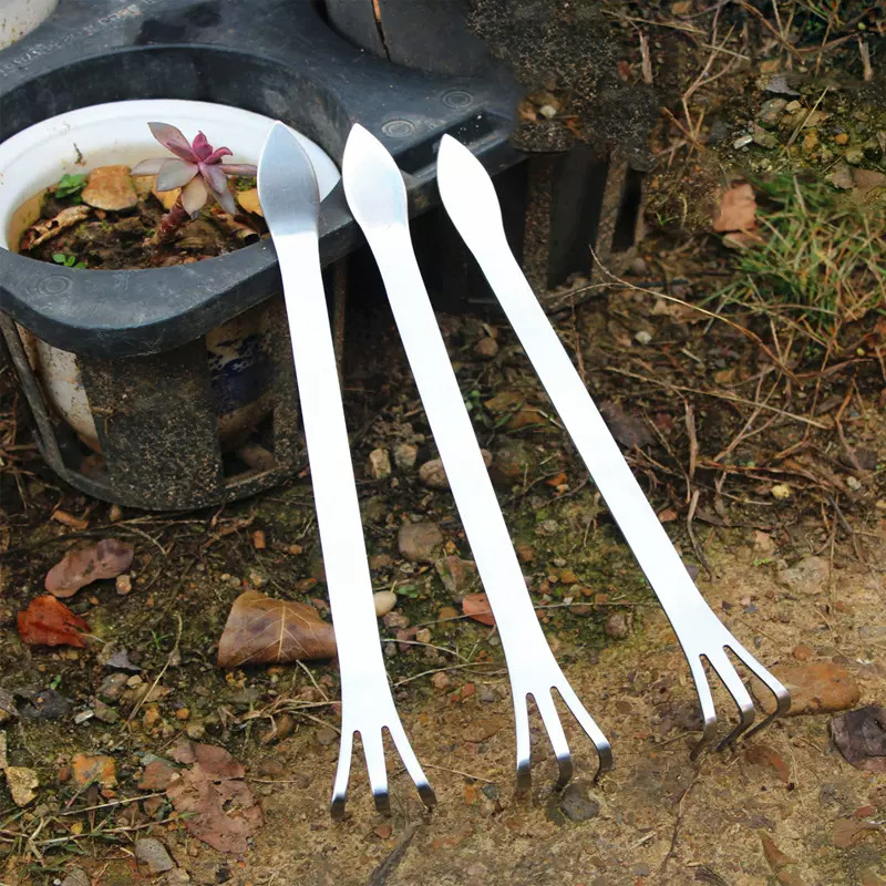 Stainless Steel Root Rake 3-Prong Loosen Soil Bonsai Tree Tools with Ergonomic Handle for Outdoor Garden Tools