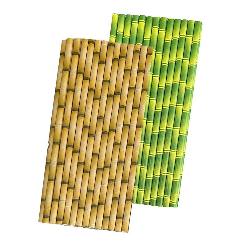 Bamboo Paper Straw Green Brown Biodegradable Disposable Plastic Free Drinking 6 * 197mm Kraft Paper Straws 25PCS