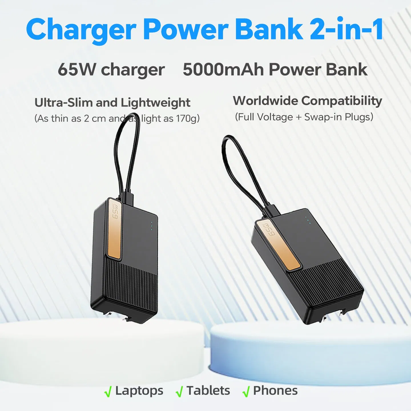 Мини пауэрбанк 2000mAh с быстрой зарядкой 65W