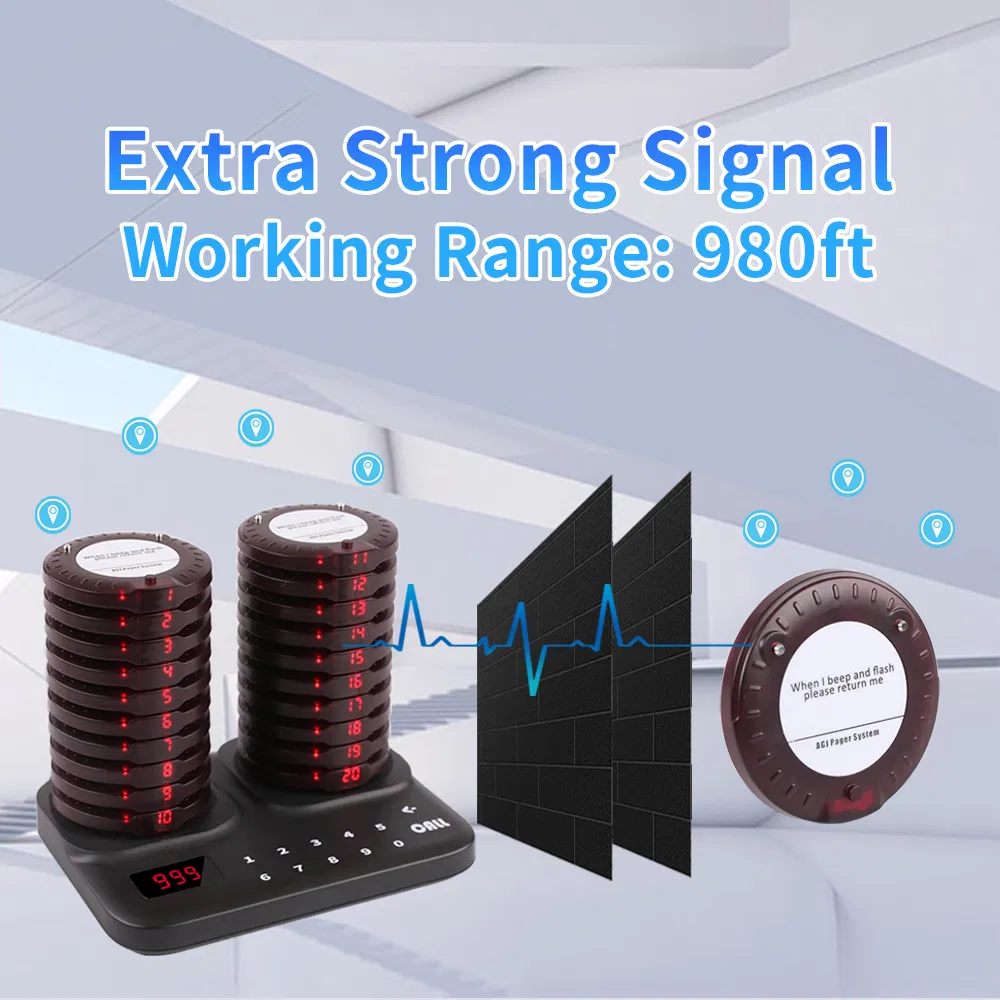 Wireless Restaurant Pager System Dual Charging Base Coaster Buzzer for Court Food