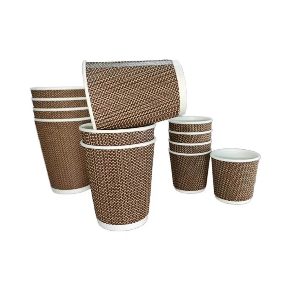 Бумажный стакан 8oz с крышкой, гофрированные стенки