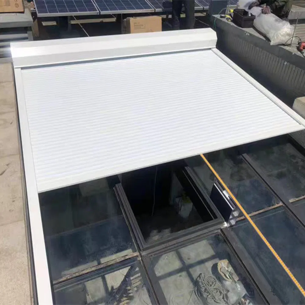 Electric Horizontal Aluminum Roller Shutter Installed on The Roof of The Glass House