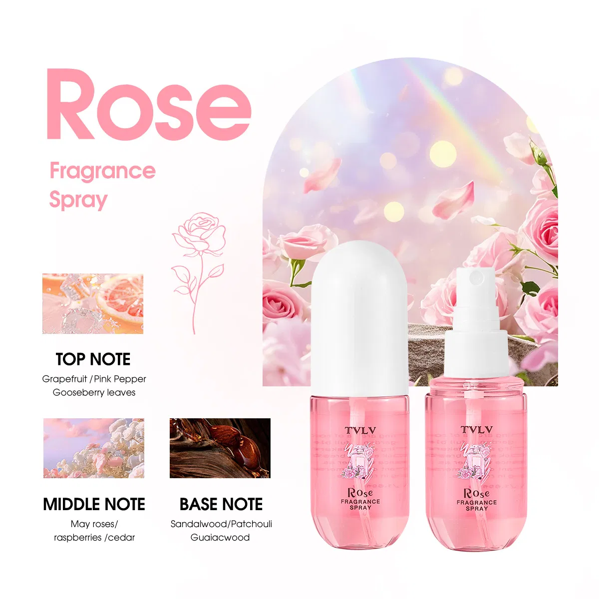 Long-Lasting Coconut Rose Scented Perfume Spray for All-Day Freshness