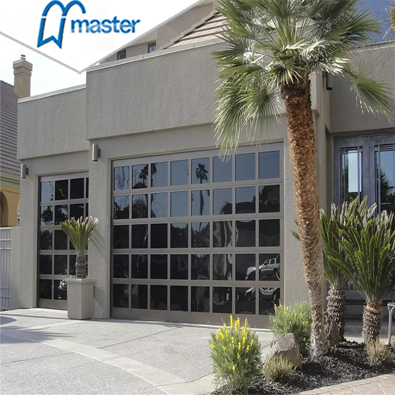 Factory Direct Price Black Plexiglass Residential Overhead Sectional Automatic Aluminum Tempered Glass Full View Clear Garage Door with Good Quality