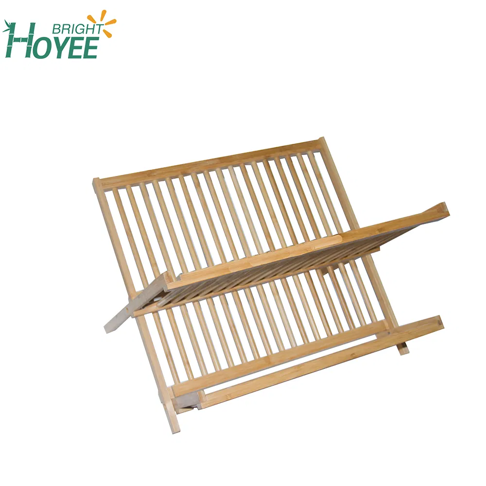 Awesome 2 Tier Natural Bamboo Folding Dish Plate Drying Rack with Drainboard