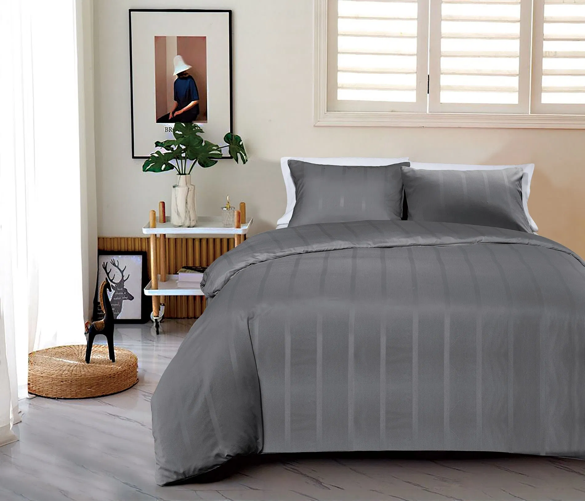 High-Quality Well Brushed and Soft, Anti-Pilling Microfiber Duvet Cover Set, Double Size Royal Blue Color Stripe, Button Closure