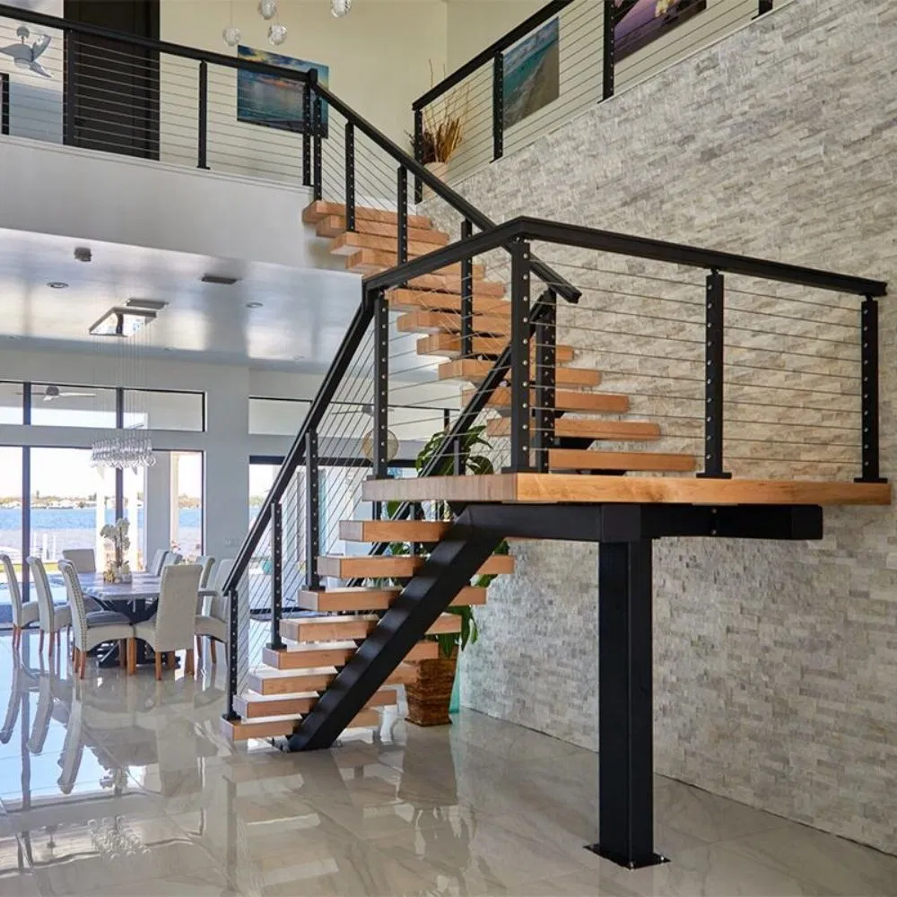 Cbmmart Modern Mono Stringer Luxury Indoor Wooden Stairs Floating Staircase