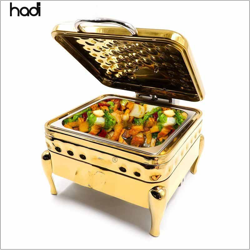 6L Arabic Wedding Party Food Warmers Buffet Chafing Dish Gold Colour Stainless Steel Hammered Buffet Stove Chafing Dish