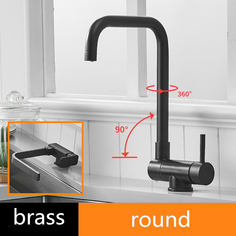 Black Brass Kitchen Faucet Creative Folding Basins Short Tap Rotatable Faucet Under Window AIS281s