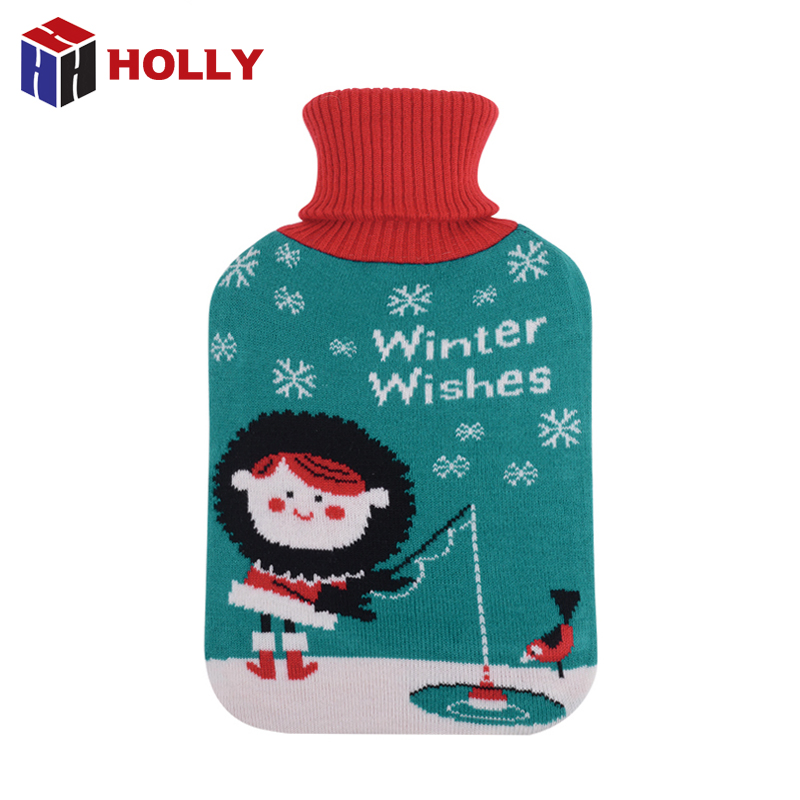 Luxury Target 2L Rubber Hot Water Bottle with Cute Christmas Designs Knitting Cover