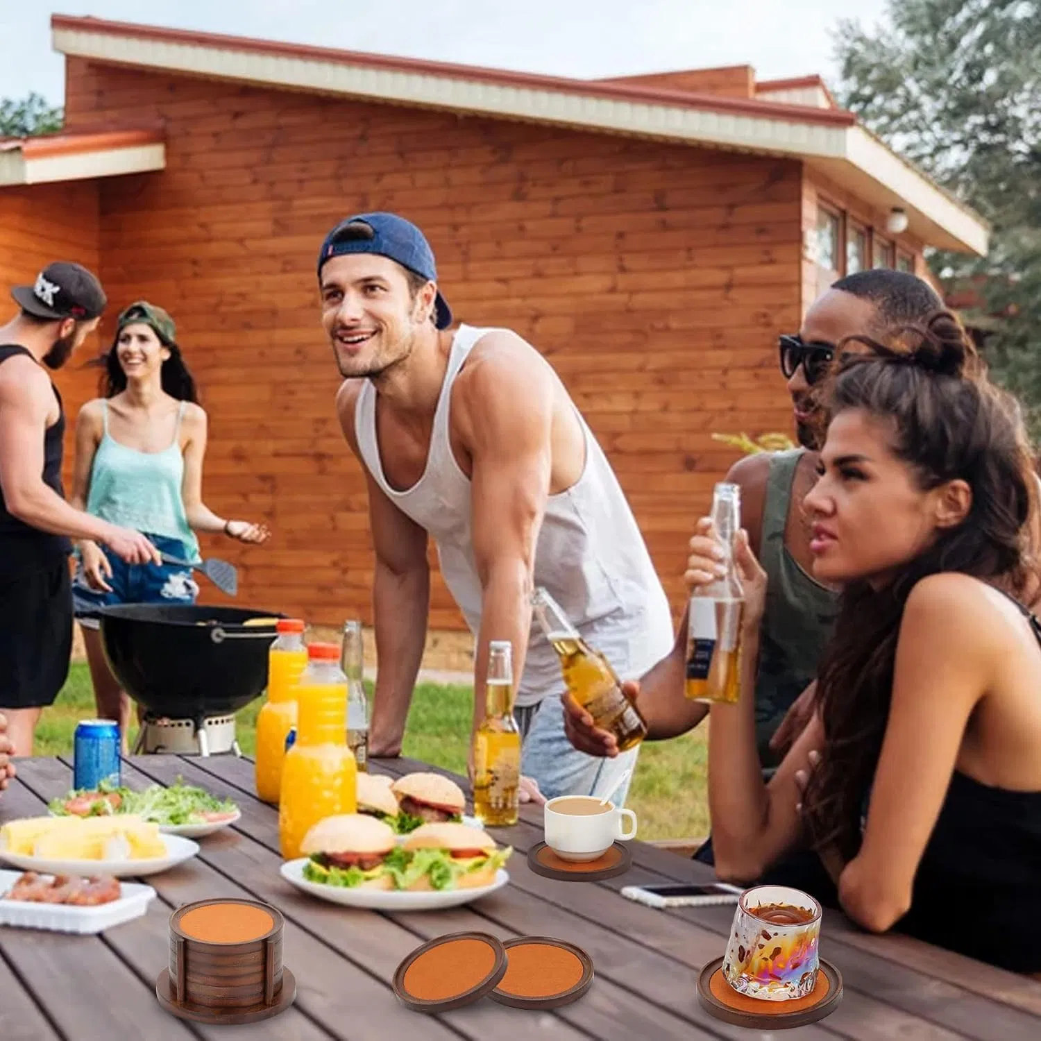 Bamboo Living Room, Outdoor Gathering, Circular Coffee Cup, Beverage Cup, Anti Slip Mat