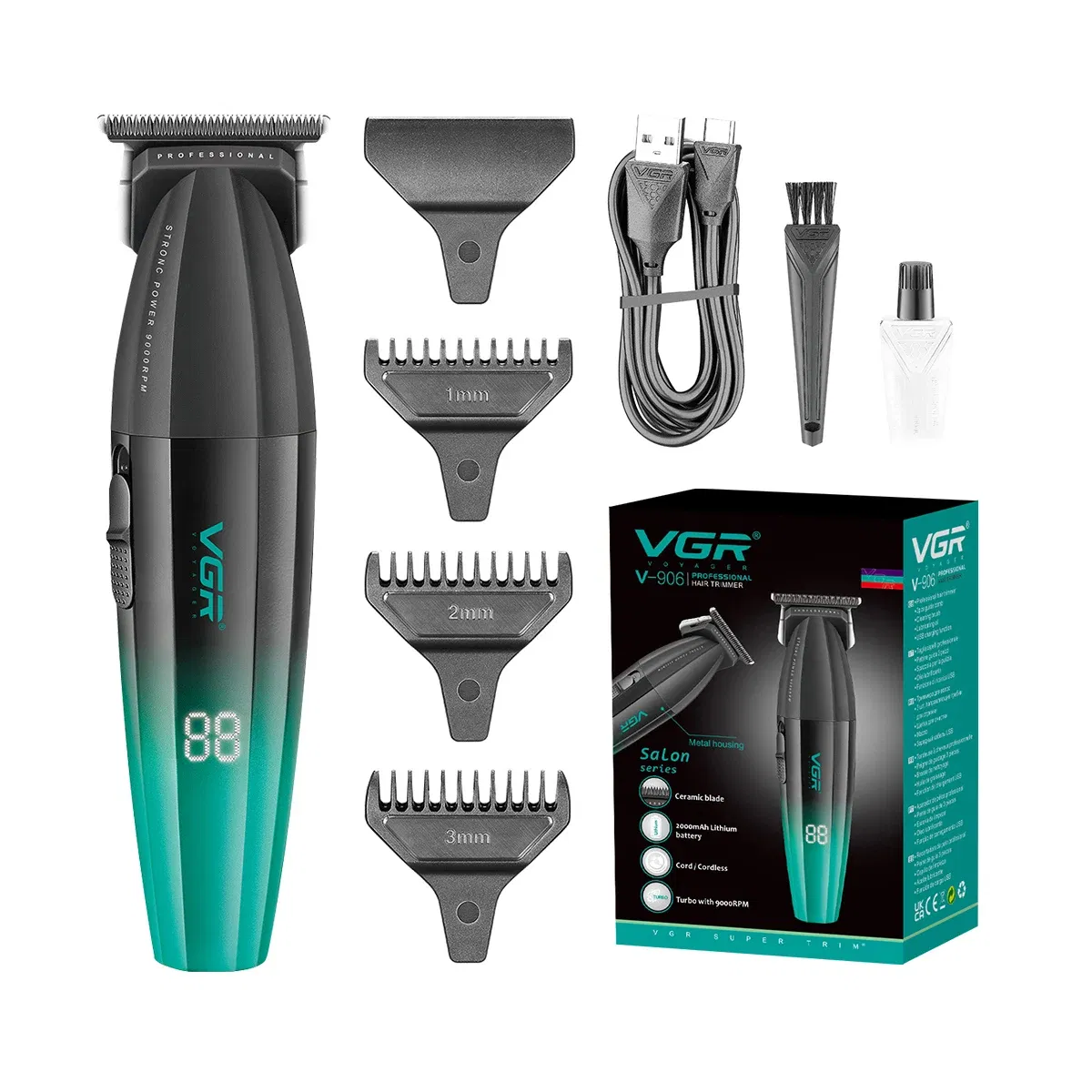 Vgr V-906 Maquina De Cortar Cabello Metal Housing Dlc Blade Barber Cordless Professional Hair Trimmer for Men