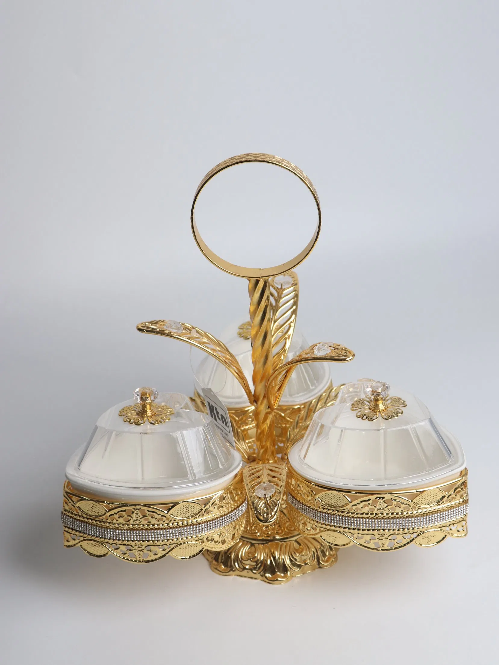 Home Decoration Gold-Plated Iron Frame with 3 Heart-Shaped Plastic Bowl Sets