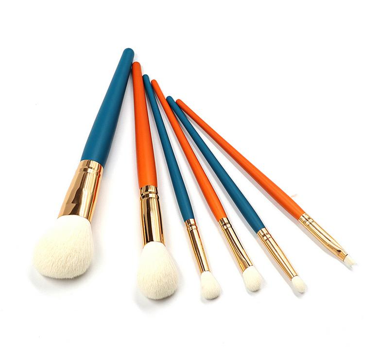 Fashion 6PCS Set Blue & Orange Color Makeup Brushes Portable Beauty Tools High-Quality