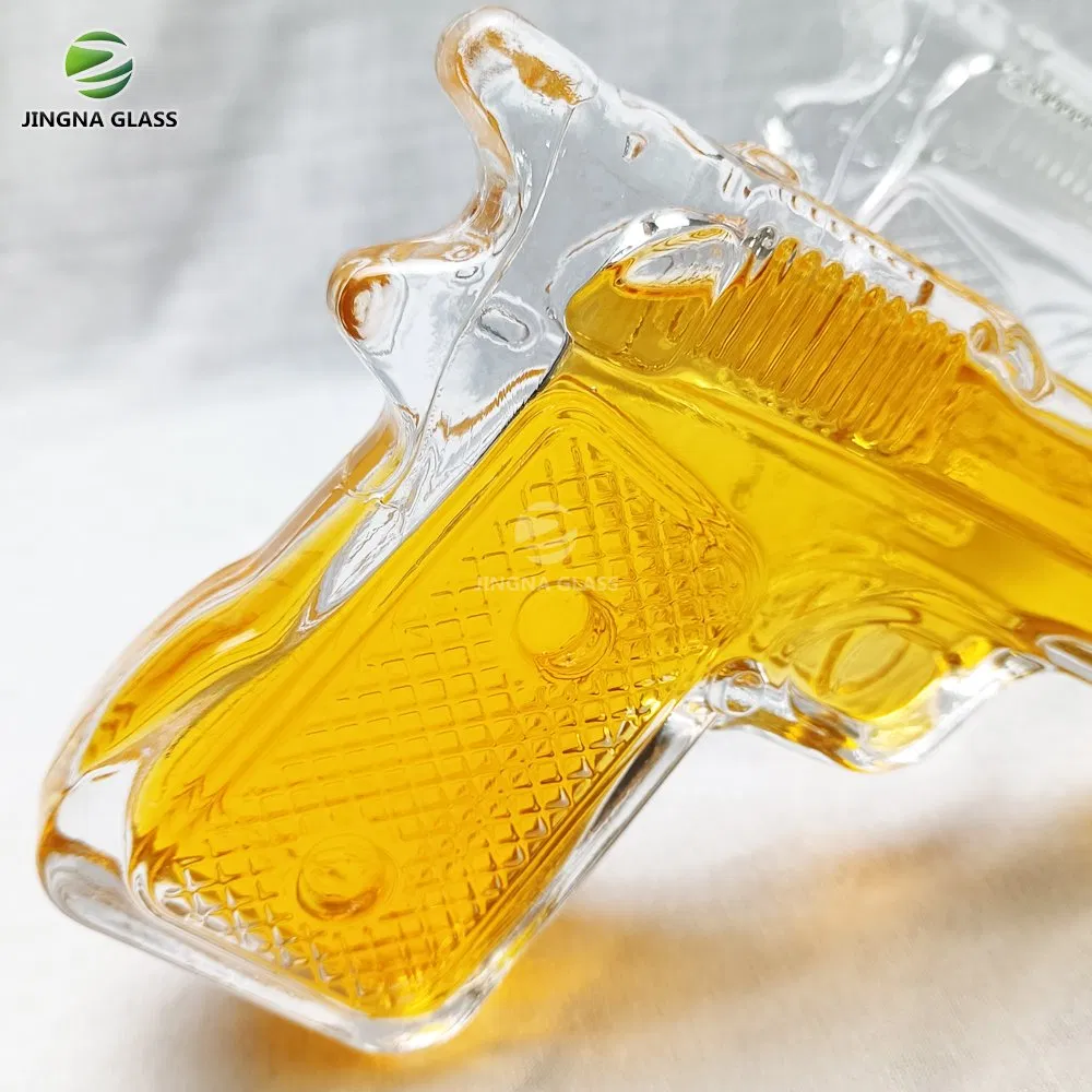 High Quality Pistol Shaped Create Handmade Unique Shaped Fancy Liquor Whiskey Wine Glass Bottles Gun Shaped Glass Bottles