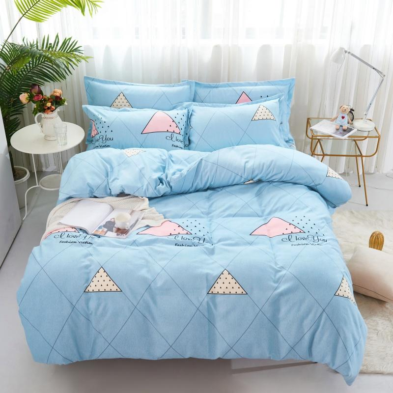 Custom Korean Style Home Bedding Four Sets 100% Cotton Feel Flat Sheet, Quilt Cover, Bed Linen with Pillow Case